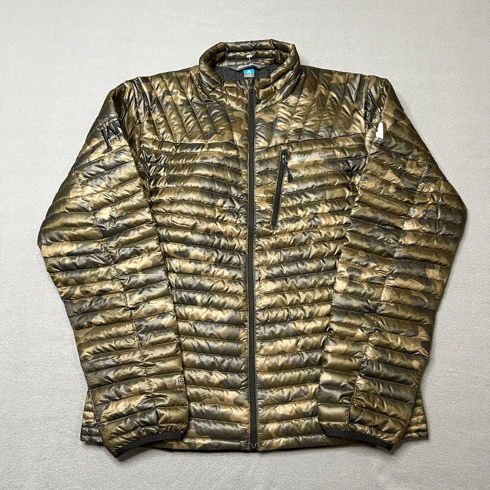 Eddie Bauer Microtherm Down Jacket Men's Medium Tan Camouflage Classic Full-Zip